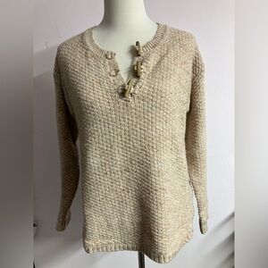 Women’s Pullover Chunky Knit Wool Blend Sweater, PL, Beige, Tunic-Cut, Ruffhewn